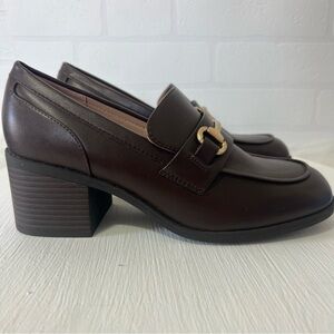 Bandolino Mayble Y2K Aesthetic Preppy Chunky Brown Loafers Gold Hardware Size 7